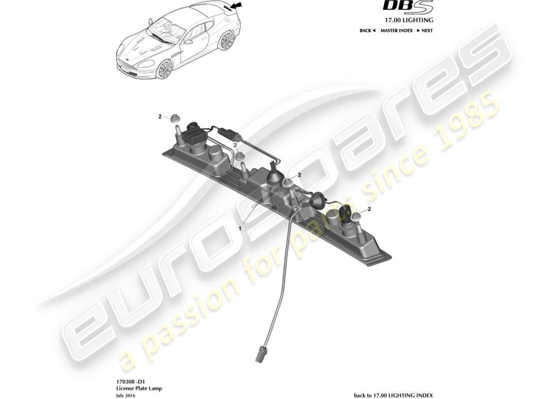 aston martin dbs (2009) license plate lamps part diagram