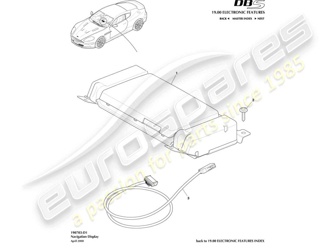 aston martin dbs (2010) navigation display part diagram