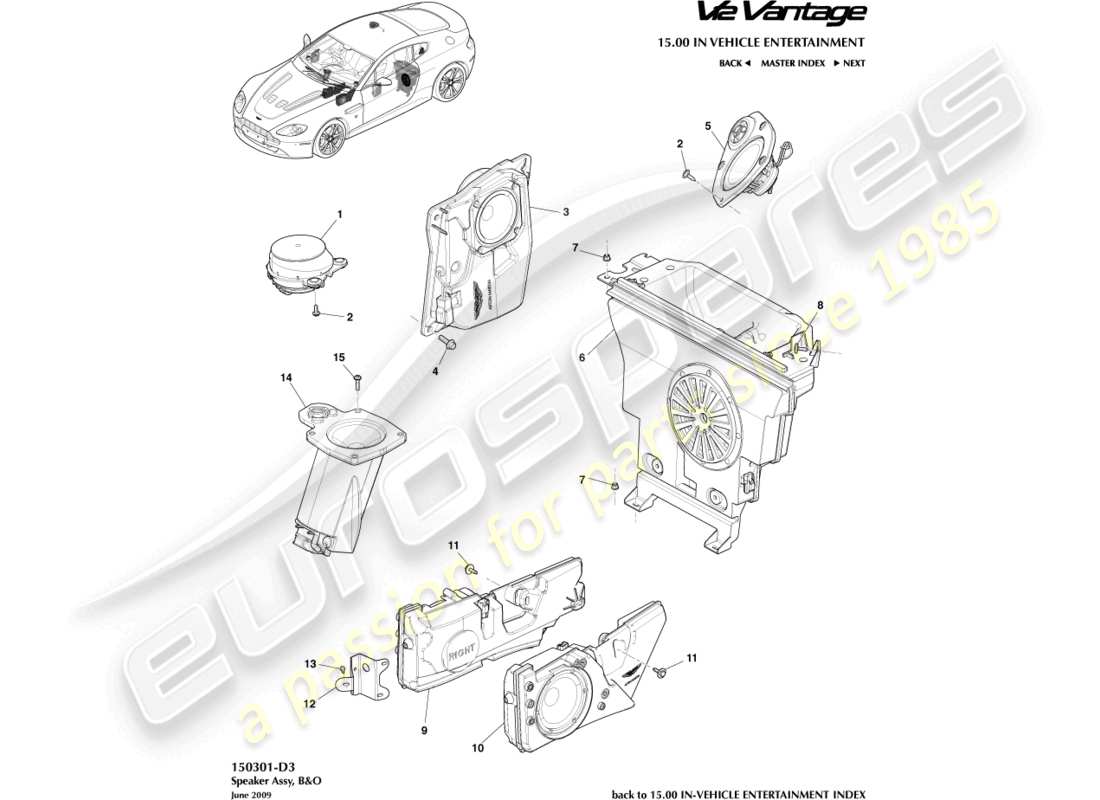 aston martin v12 vantage (2011) speaker, b&o part diagram