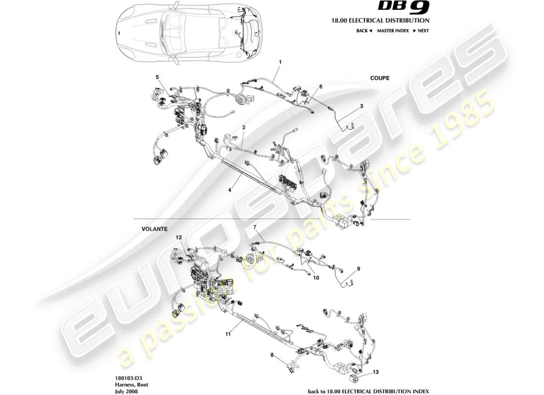 aston martin db9 (2010) boot harness part diagram