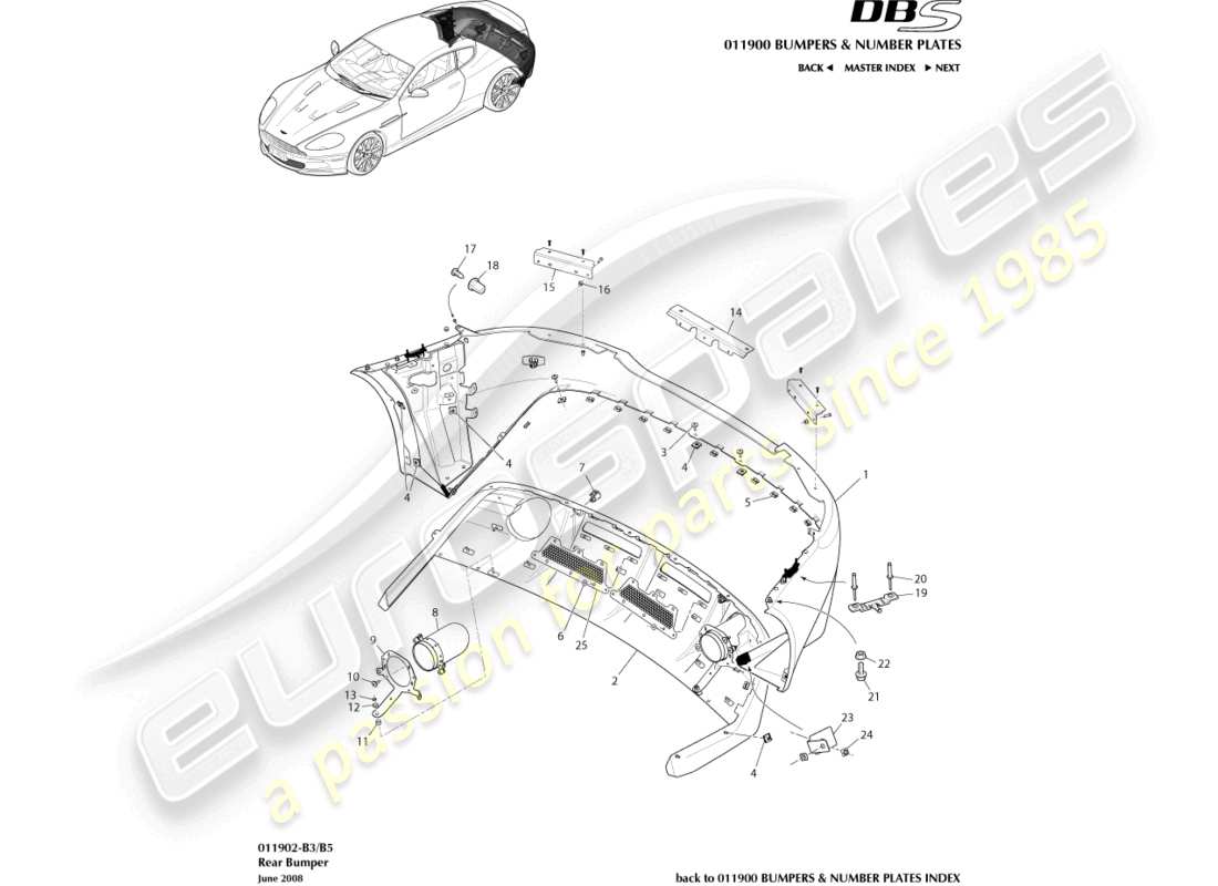 aston martin dbs (2010) rear bumper part diagram