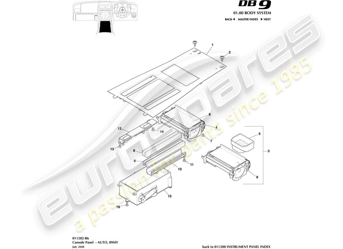 aston martin db9 (2010) front console, auto, 09my part diagram