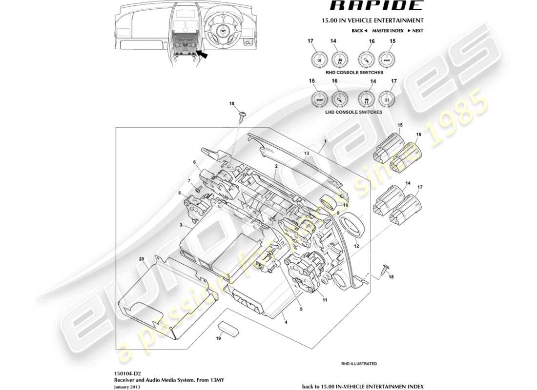 aston martin rapide (2010) media system, 13my on part diagram