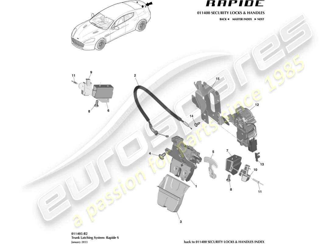 aston martin rapide (2010) trunk latch system, s part diagram