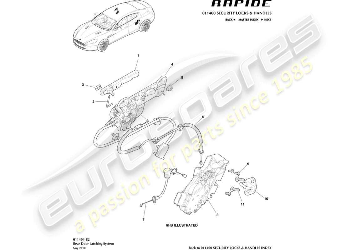 aston martin rapide (2014) rear door latch part diagram