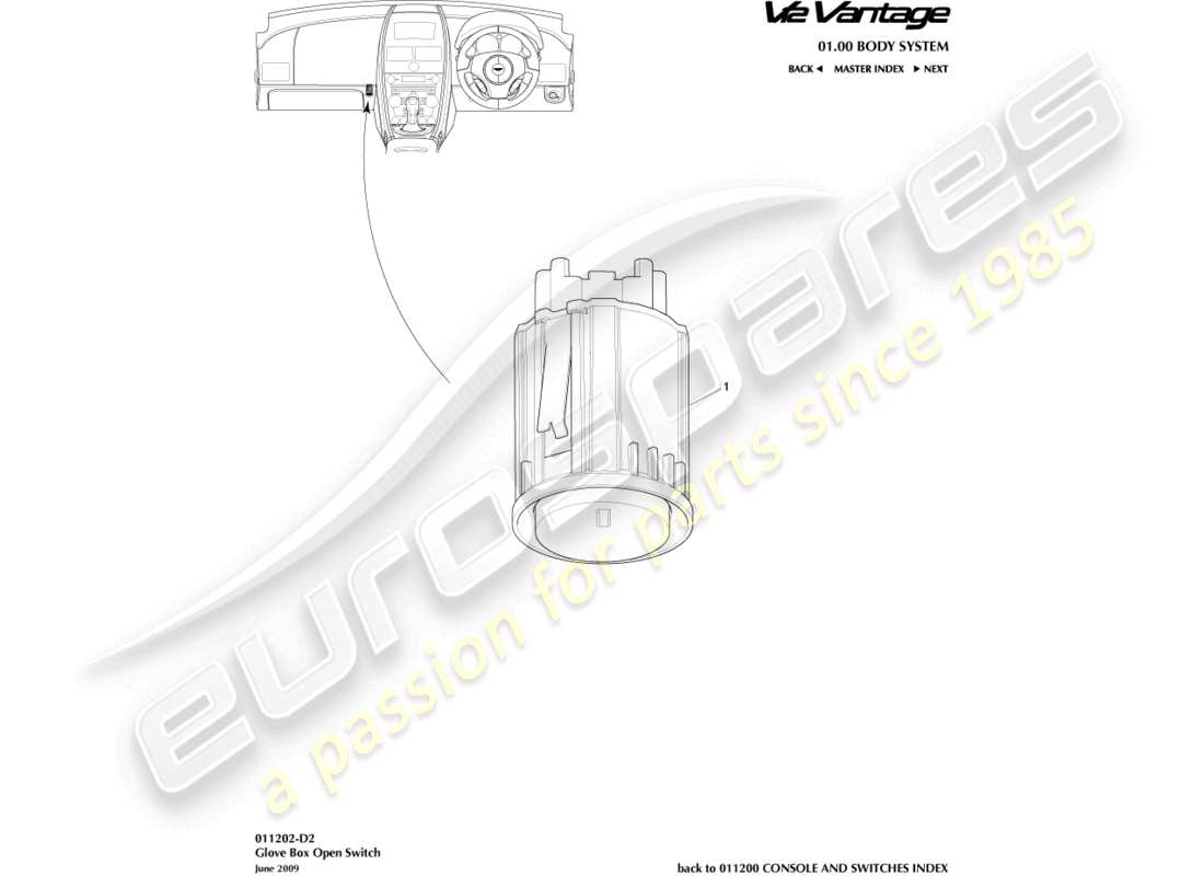 aston martin v12 vantage (2012) glove box switch part diagram