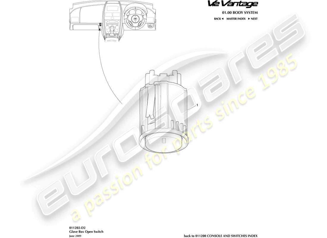 aston martin v12 vantage (2013) glove box switch part diagram