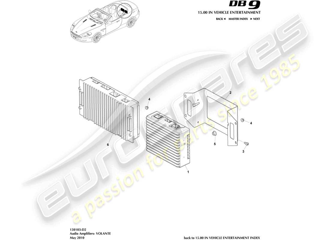 aston martin db9 (2004) amplifiers, volante part diagram