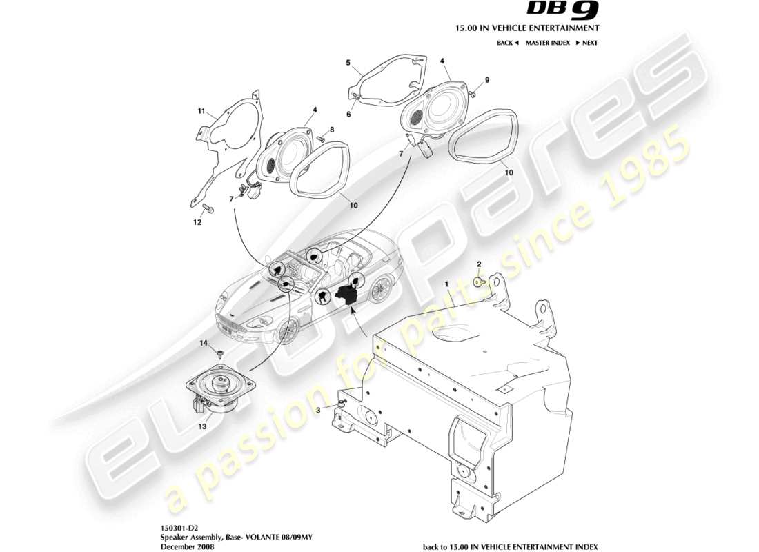 aston martin db9 (2004) speaker, base, volante parts diagram
