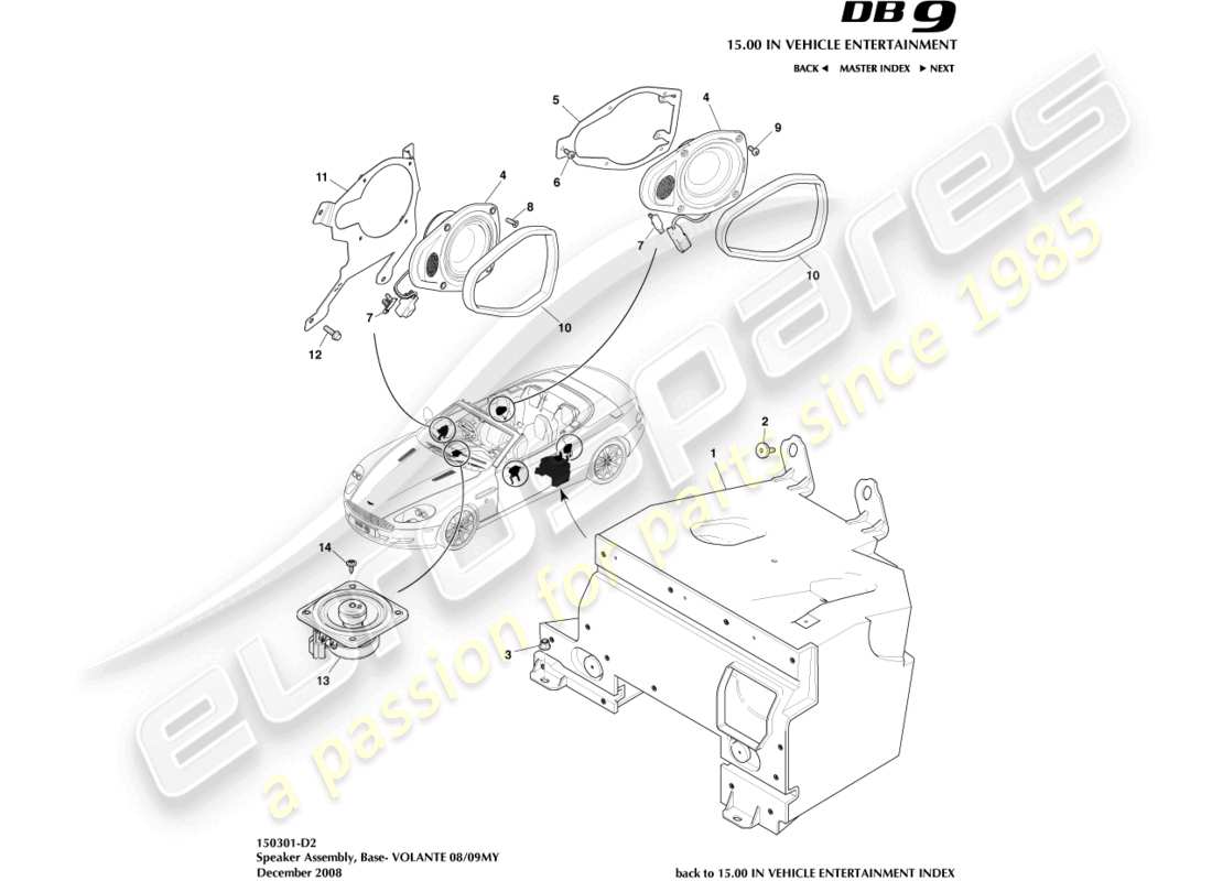 aston martin db9 (2004) speaker, base, volante part diagram