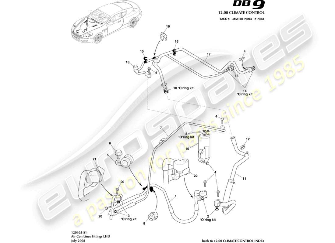 aston martin db9 (2004) air con line, lhd part diagram