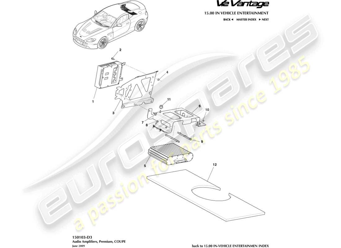 aston martin v12 vantage (2012) premium amplifiers, coupe part diagram