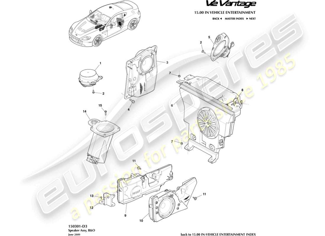 aston martin v12 vantage (2012) speaker, b&o part diagram