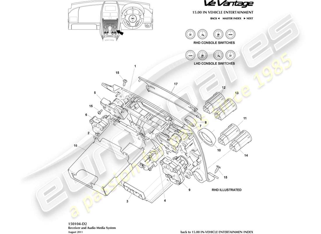 aston martin v12 vantage (2012) media controls part diagram