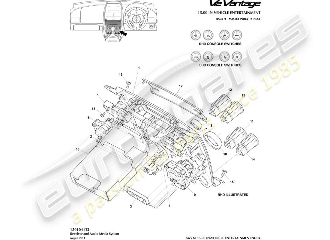 aston martin v12 vantage (2012) media controls part diagram