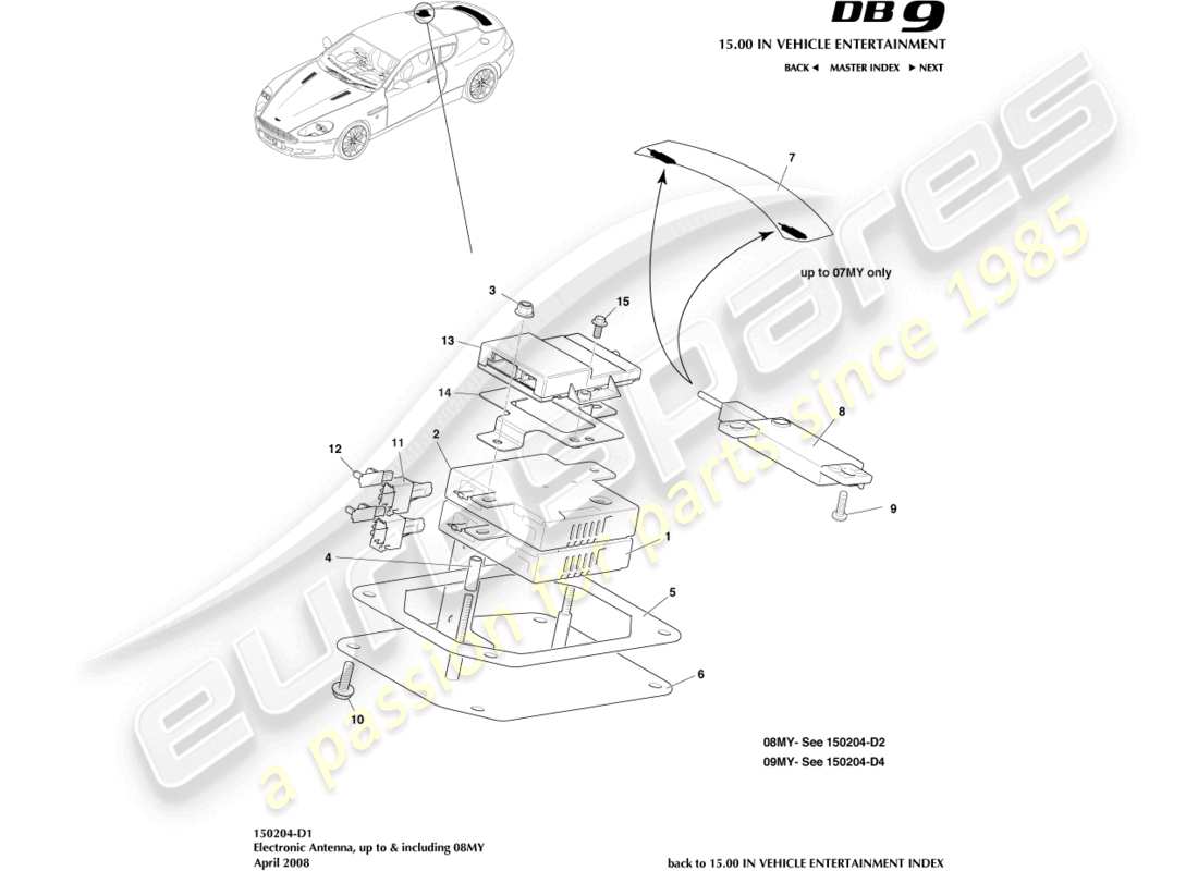 aston martin db9 (2004) electronic antenna part diagram