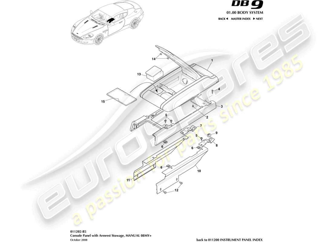 aston martin db9 (2006) centre console, manual, 08my part diagram