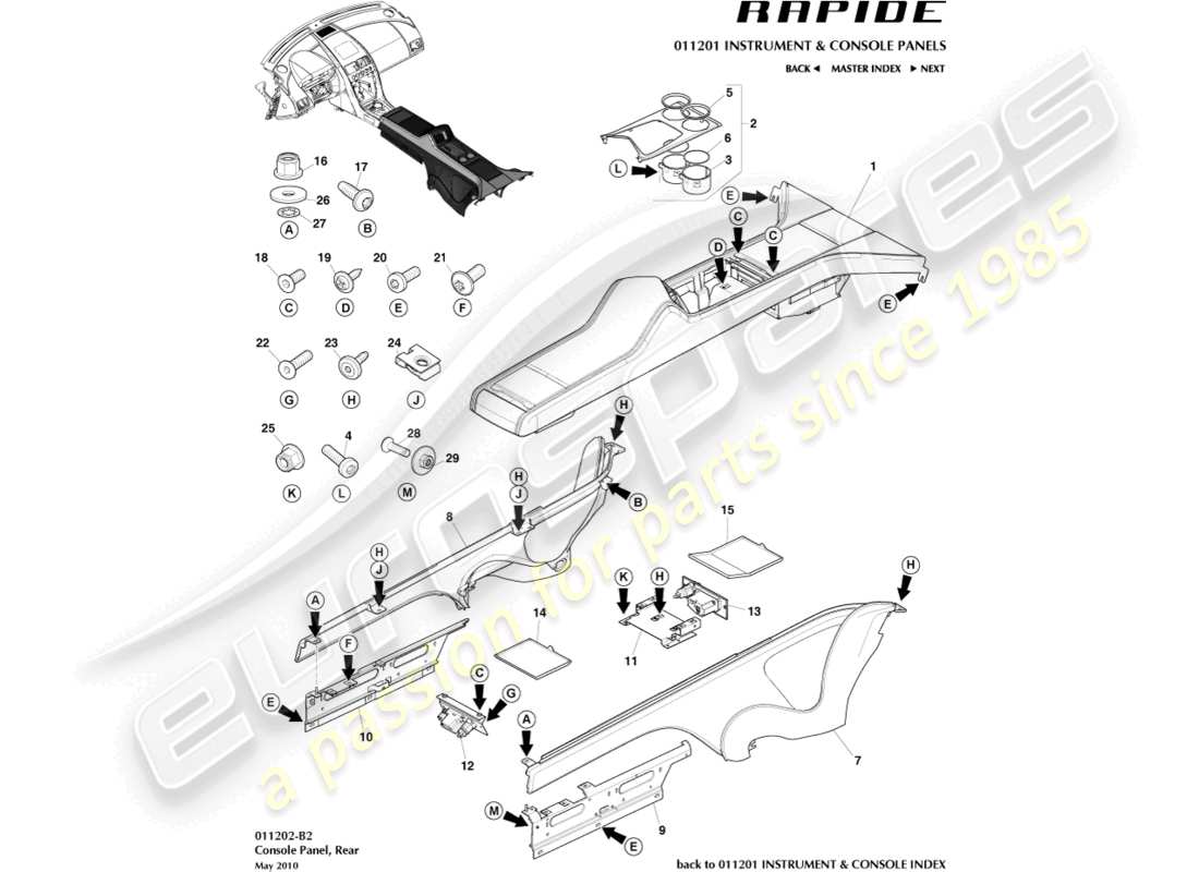 aston martin rapide (2014) rear console part diagram