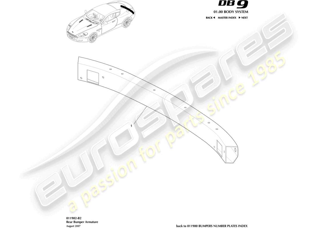 aston martin db9 (2006) rear bumper armature part diagram