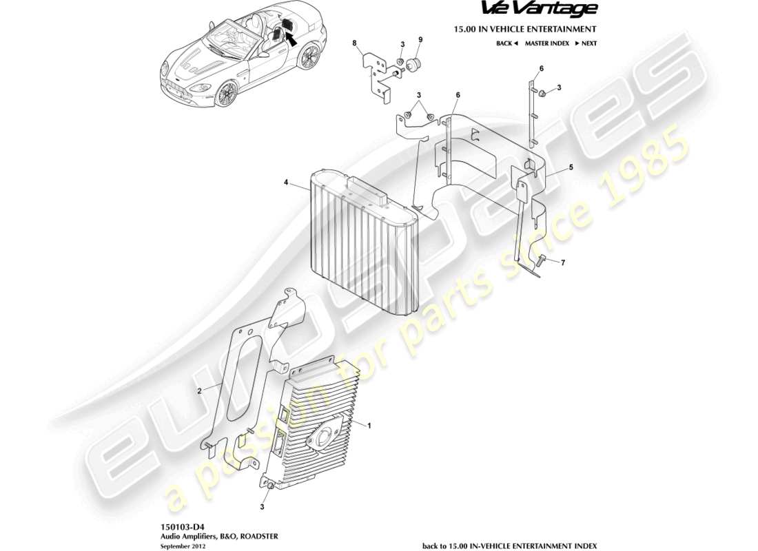 aston martin v12 vantage (2012) b&o amplifiers, roadster part diagram