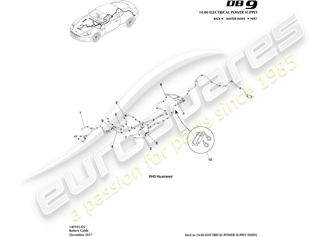 aston martin db9 (2004) battery cables, coupe part diagram