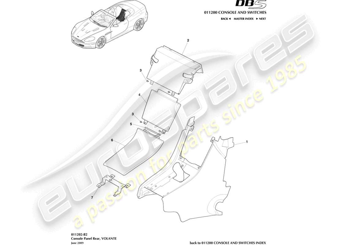 aston martin dbs (2008) rear console, volante part diagram