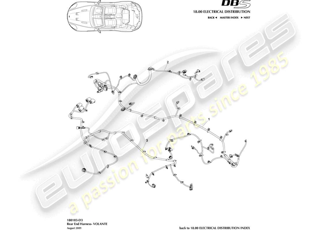 aston martin dbs (2009) rear end harness, volante part diagram