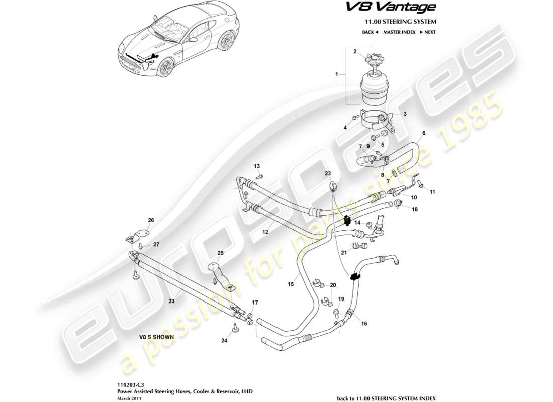 aston martin vantage gt8 (2017) cooler, hoses & reservoir, lhd part diagram