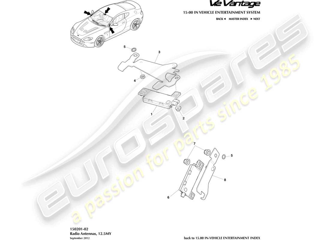 aston martin v12 vantage (2012) radio antenna, 12.5my part diagram