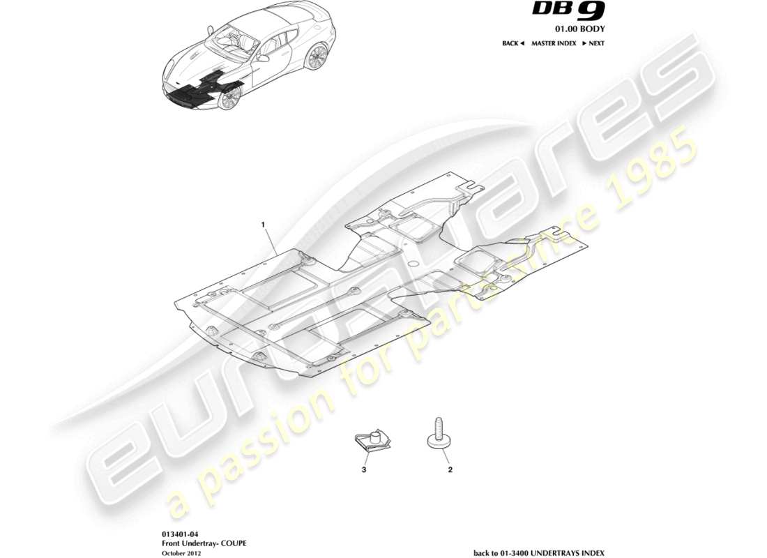 aston martin db9 (2015) front undertray, coupe part diagram