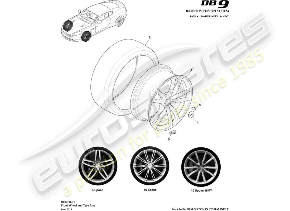 aston martin db9 (2015) wheel & tyres, front part diagram