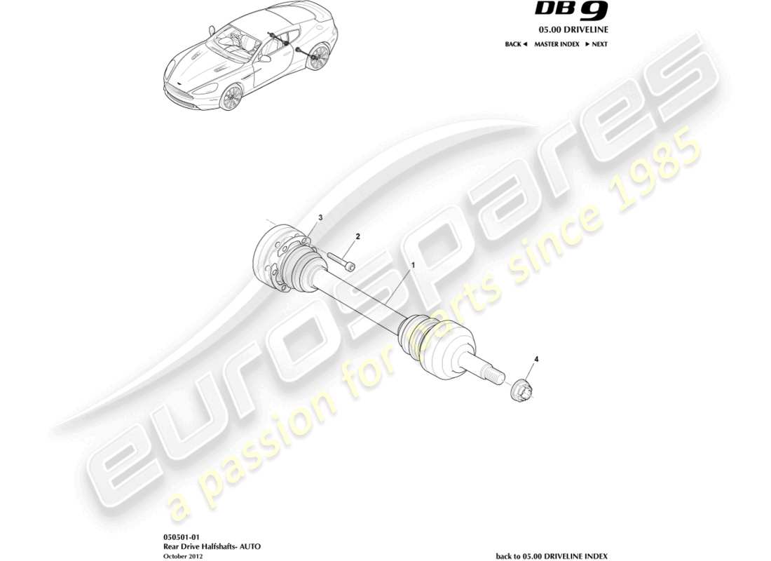 aston martin db9 (2015) rear halfshaft assembly part diagram