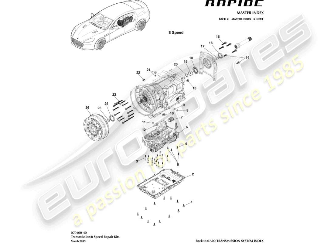 aston martin rapide (2010) transmission kits, 8 spd part diagram