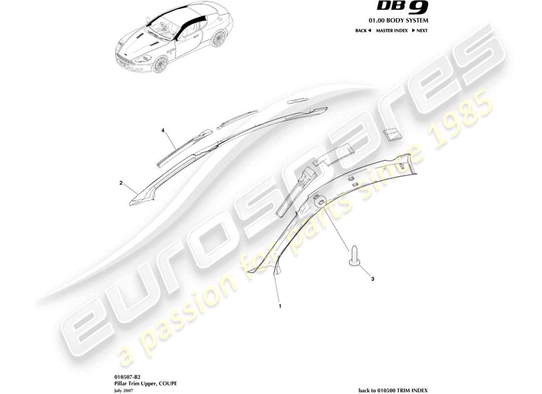 a part diagram from the Aston Martin DB9 (2007) parts catalogue