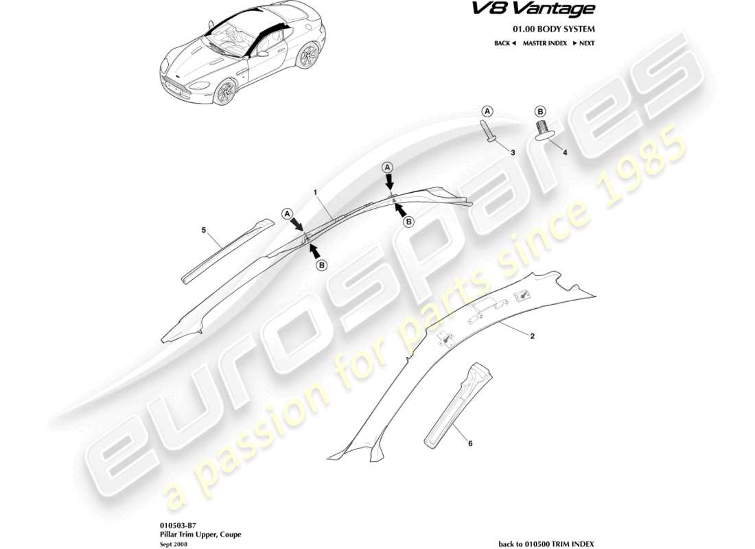 a part diagram from the aston martin v8 vantage parts catalogue