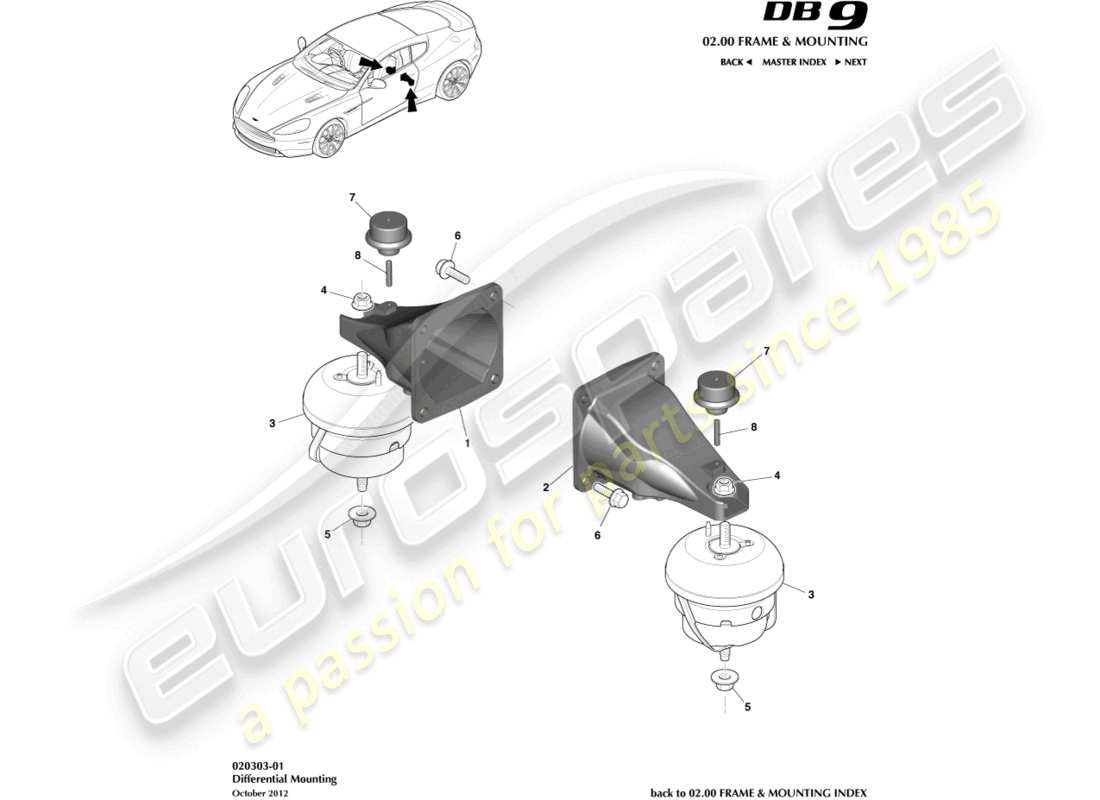 aston martin db9 (2013) powertrain mountings parts diagram