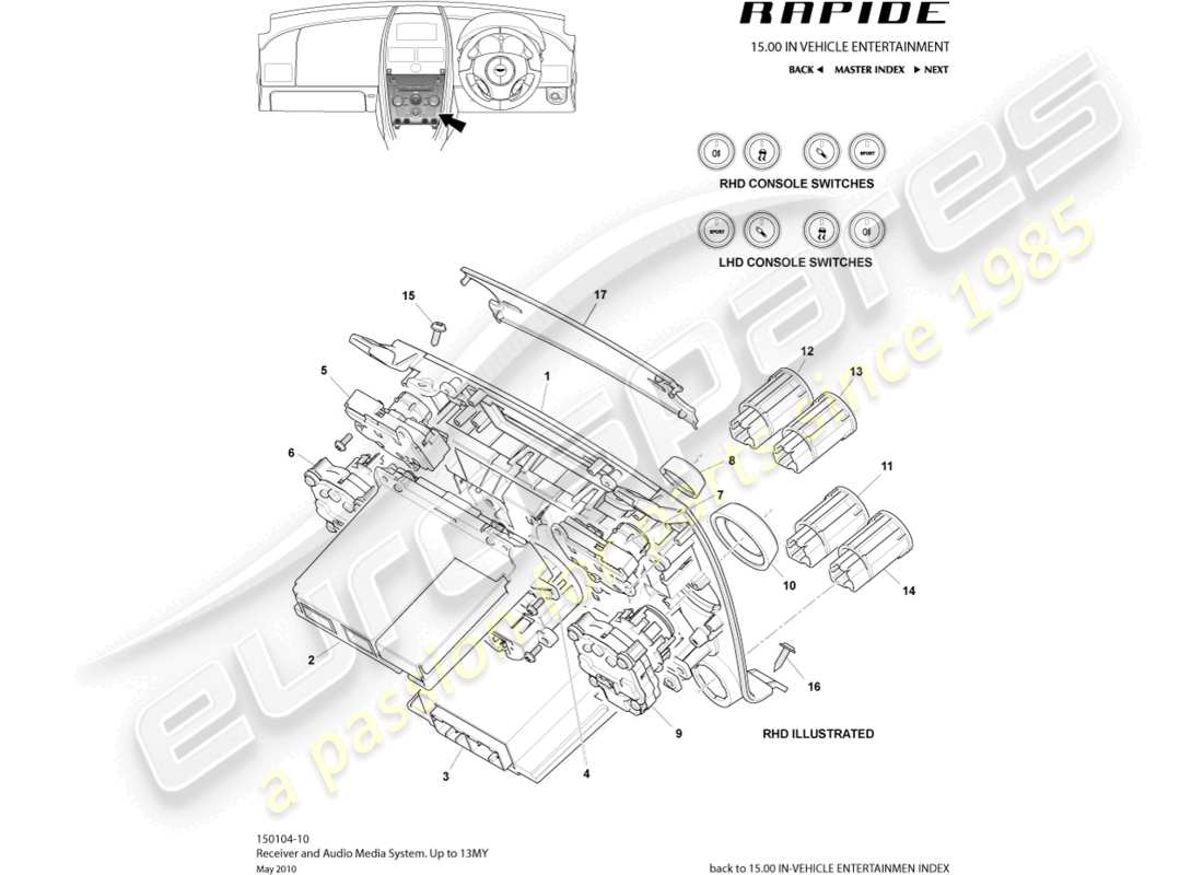 a part diagram from the aston martin rapide (2018) parts catalogue