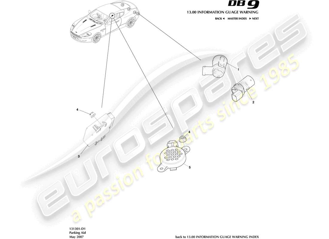 aston martin db9 (2004) parking aid sensors part diagram