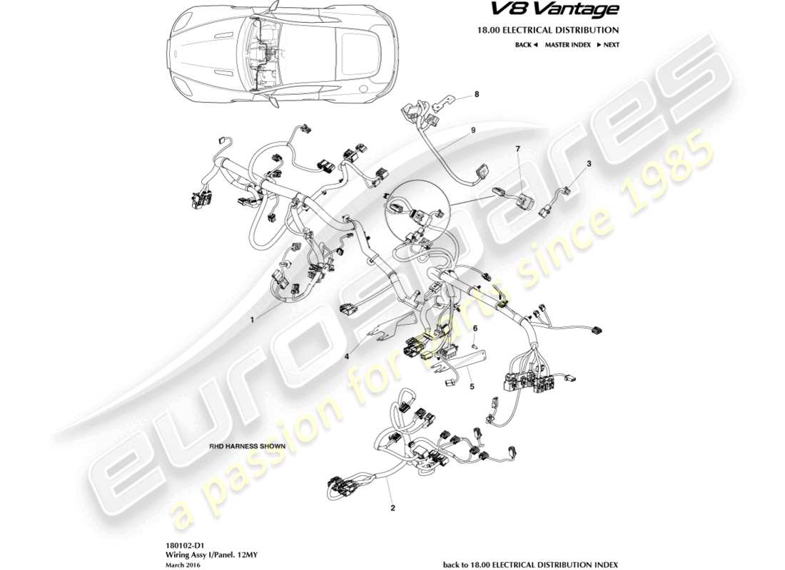 aston martin v8 vantage (2018) ip harness, 12my part diagram