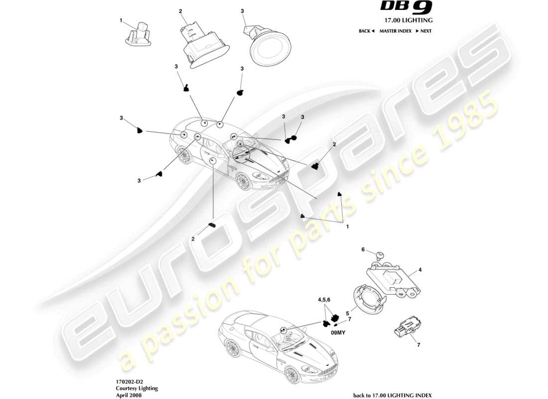 aston martin db9 (2010) courtesy lighting part diagram