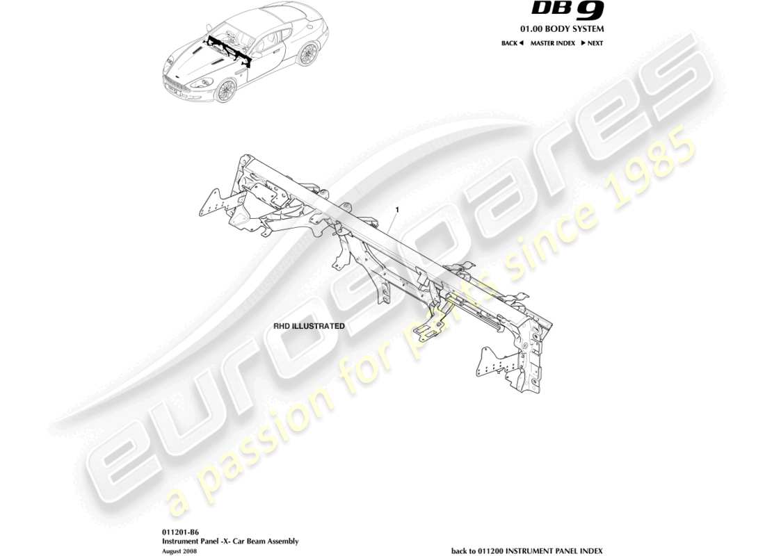 aston martin db9 (2010) ip cross beam part diagram