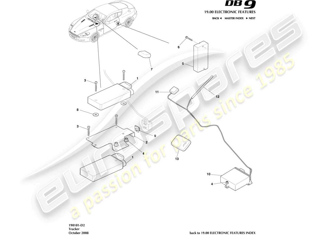 aston martin db9 (2009) tracker part diagram