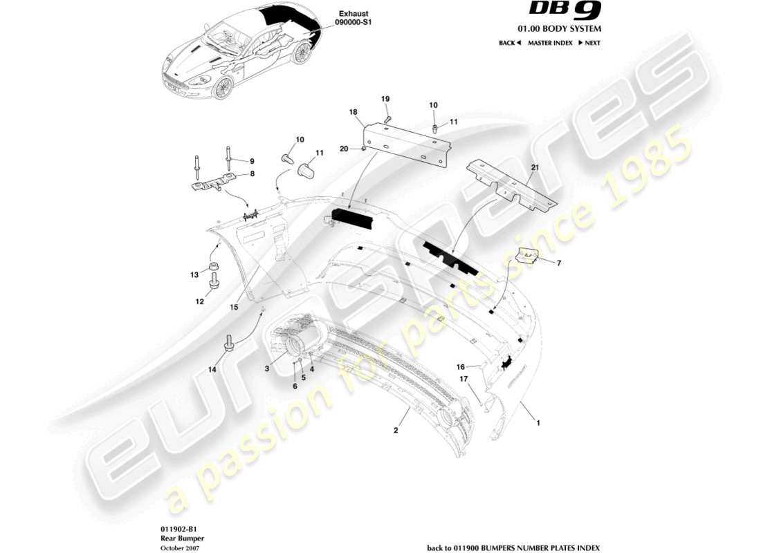 aston martin db9 (2009) rear bumper part diagram