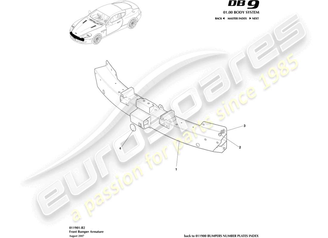 aston martin db9 (2009) front bumper armature part diagram