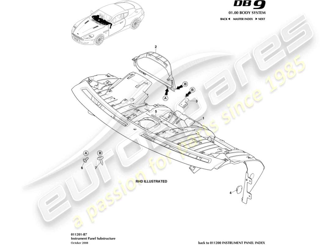 aston martin db9 (2008) ip substructure part diagram