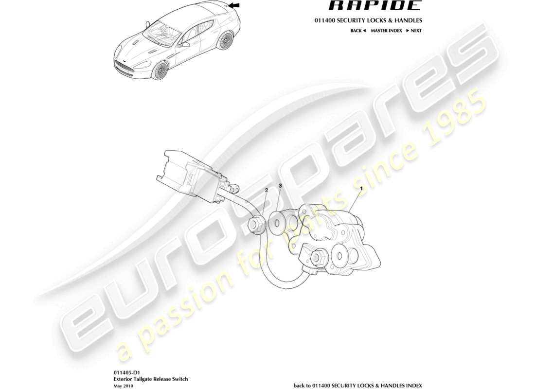 aston martin rapide (2012) tailgate release part diagram