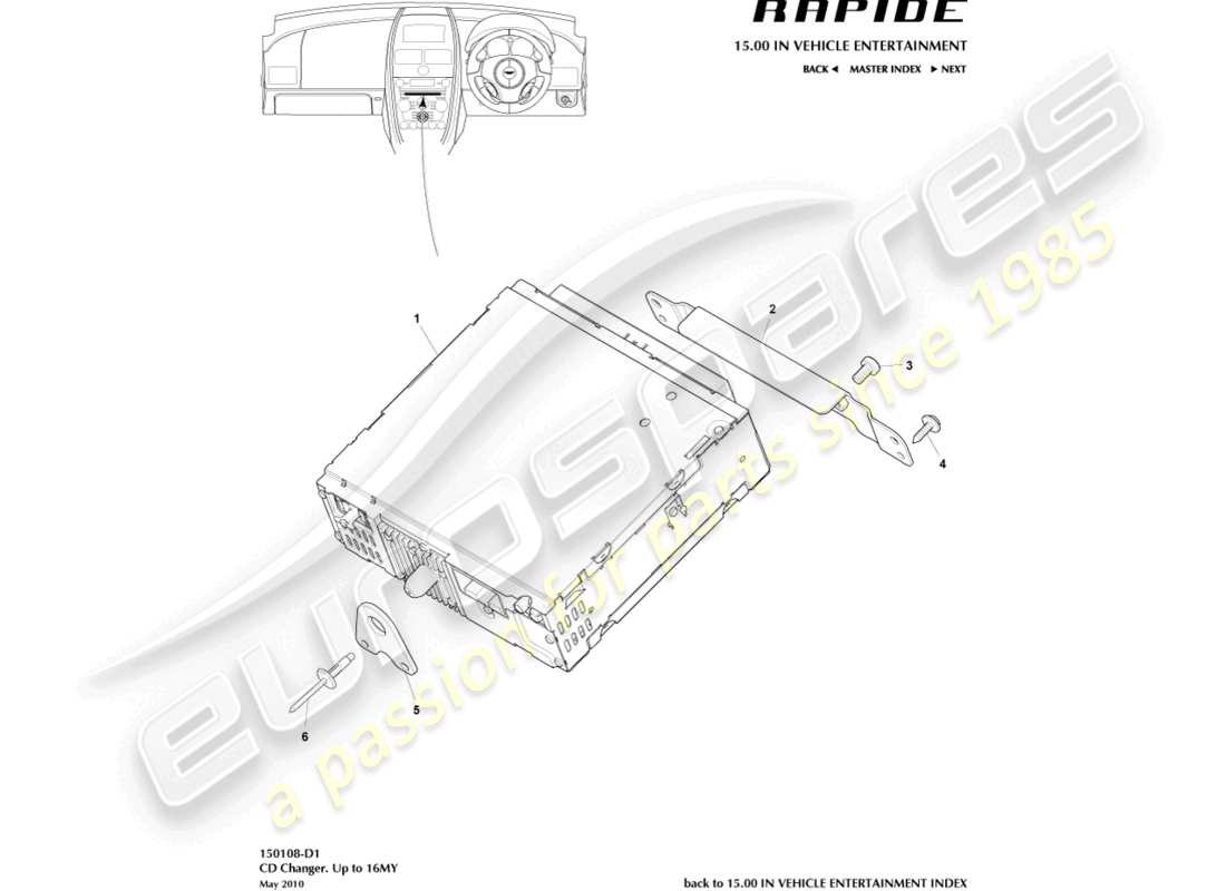 aston martin rapide (2010) cd changer, up to 16my part diagram