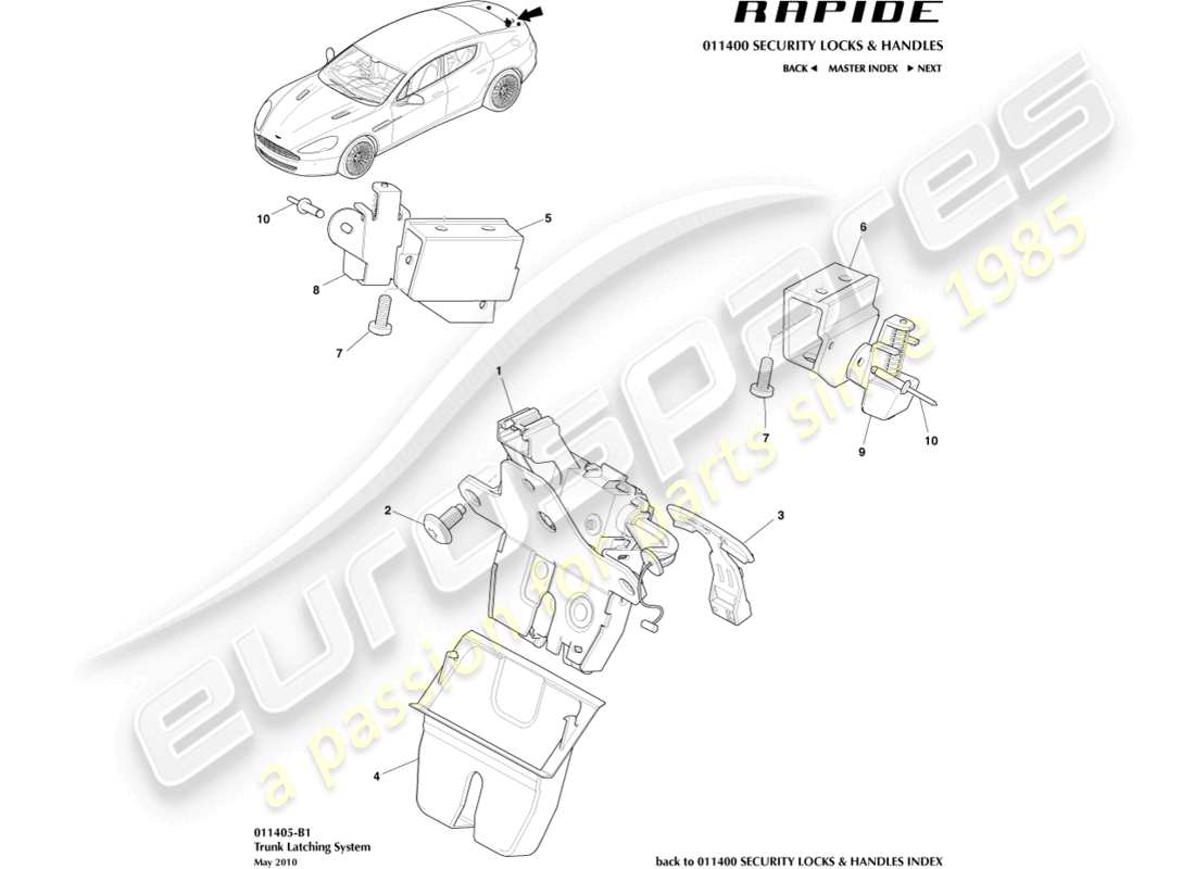 aston martin rapide (2014) trunk latch system part diagram