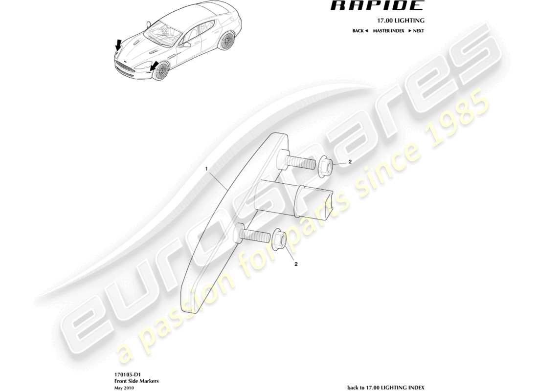 aston martin rapide (2010) front side markers part diagram
