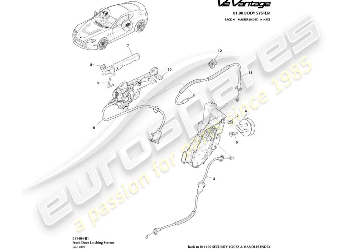 aston martin v12 vantage (2012) front door latch part diagram